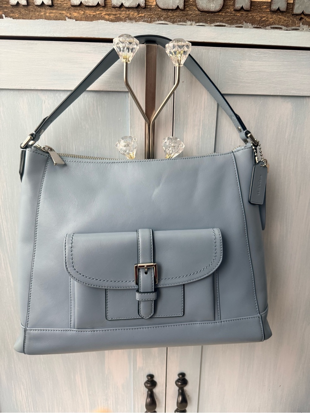 Coach Charlie Shoulder Purse Luxury Leather Hobo Handbag Cornflower Blue - Picture 9 of 15